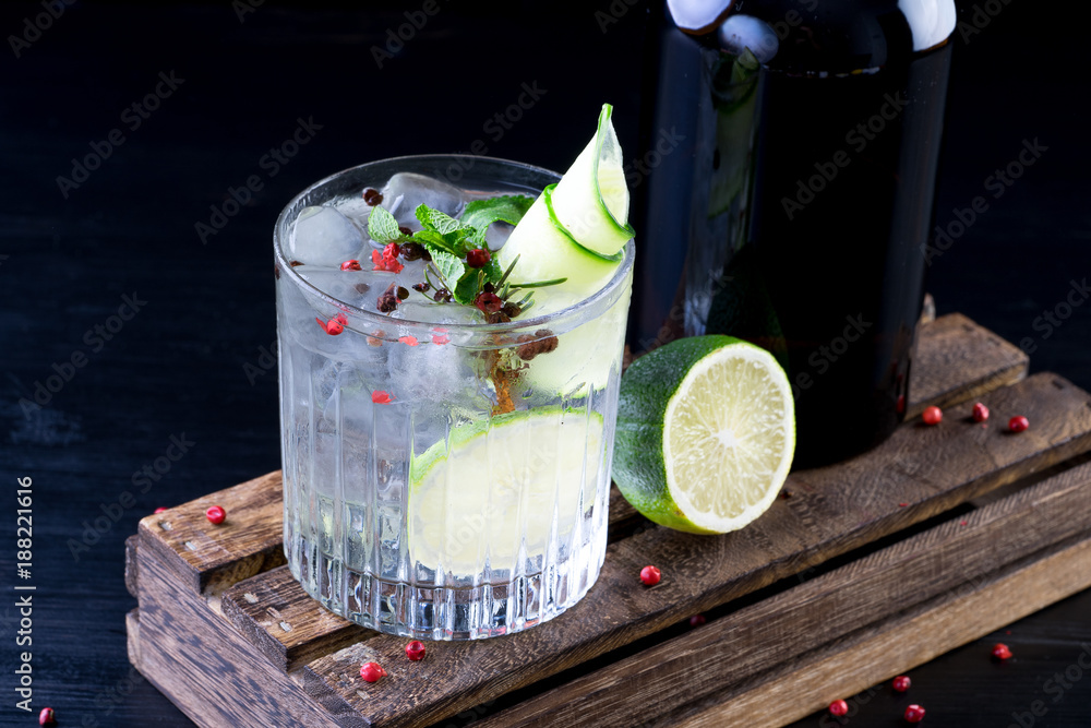 fancy gin and tonic selection drink alcohol cocktail craft fresh fruit spices mint glass bar