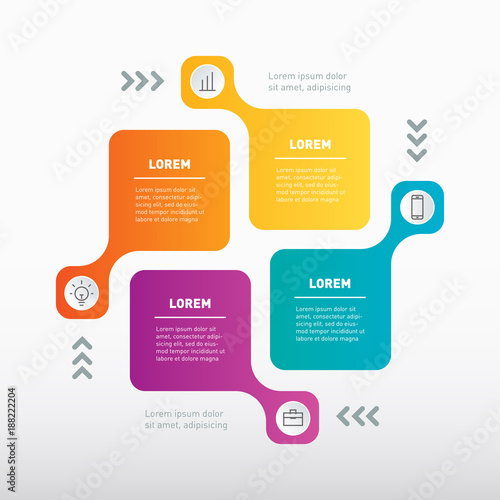 Vector info graphic of technology or education process. Infographic template with 4 parts, processes or steps.