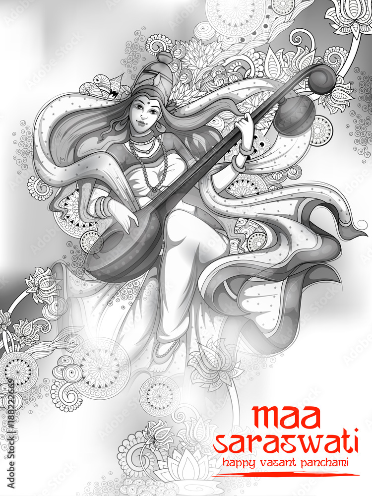 The Goddess, Saraswati - Simple Drawing Of Saraswati Mata Transparent PNG -  629x678 - Free Download on NicePNG