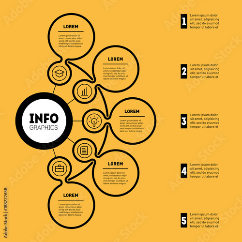 Infographic or Business presentation with 5 options. Vector infographics or mind map of technology or education process with 5 steps. Web Template of a chart, mindmap or diagram. Annual report.