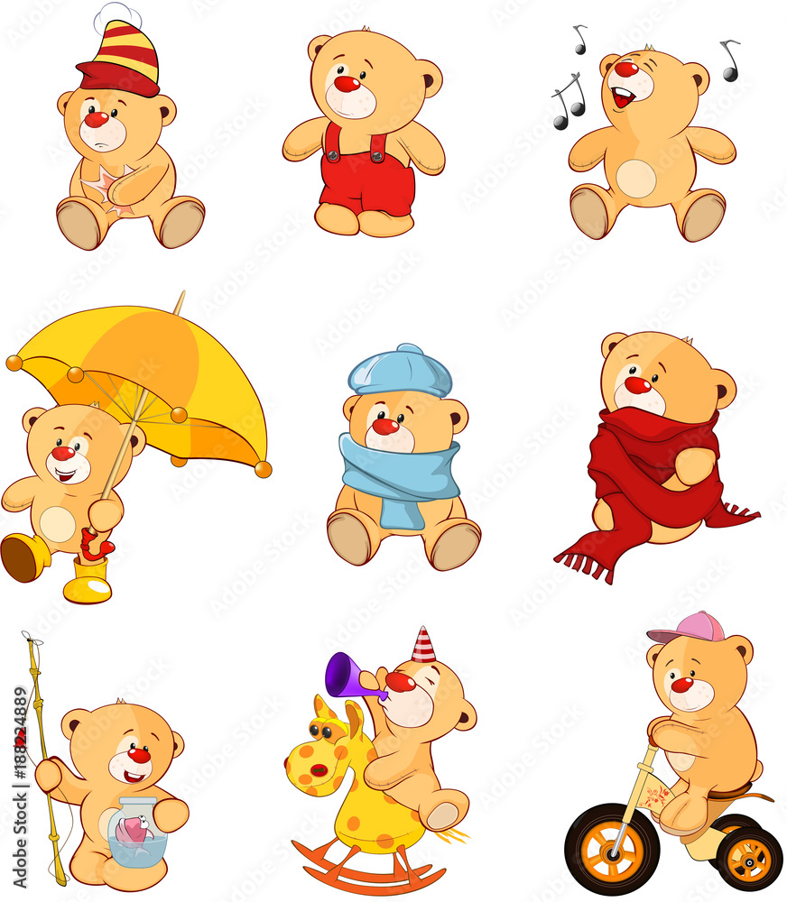 Fototapeta premium Set of Cartoon Illustration Stuffed Bears for you Design
