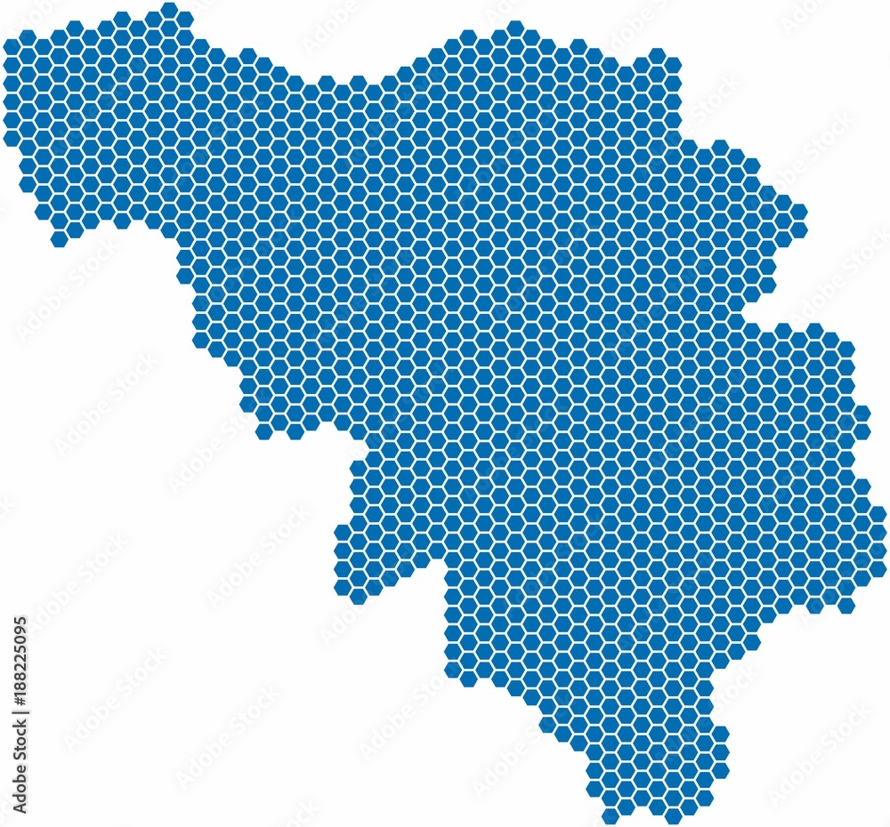 Blue hexagon shape Belgium map on white background. Vector illustration.