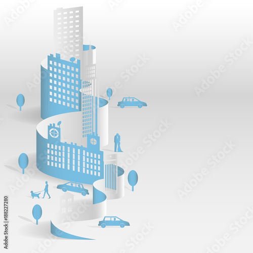 Sheet paper art of city, Landscape city, Vector illustration design.