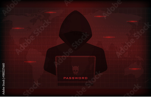 Cyber attack concept, Hacker at work with user interface
