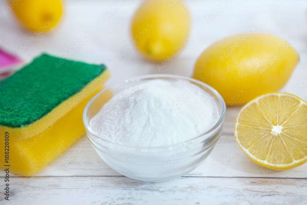 Baking soda, lemon and sponge Baking soda, lemon and sponge