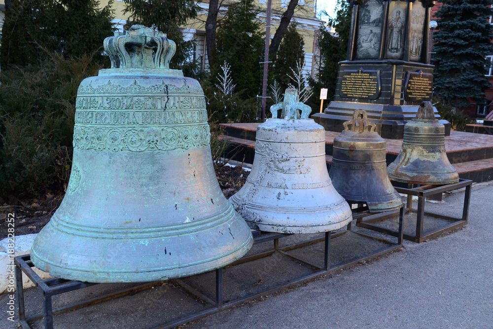 bells, historical, a bell of an old monastery in Kharkov, several bells, stand on a stand, business of bell ringers, ancient copy bells, historical, a bell of an old monastery in Kharkov, several bells, stand on a stand, business of bell ringers, ancient copy