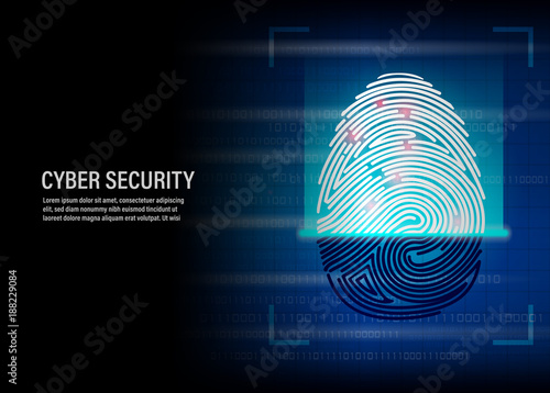 Cyber Security Concept : fingerprint scanning vector on digital background