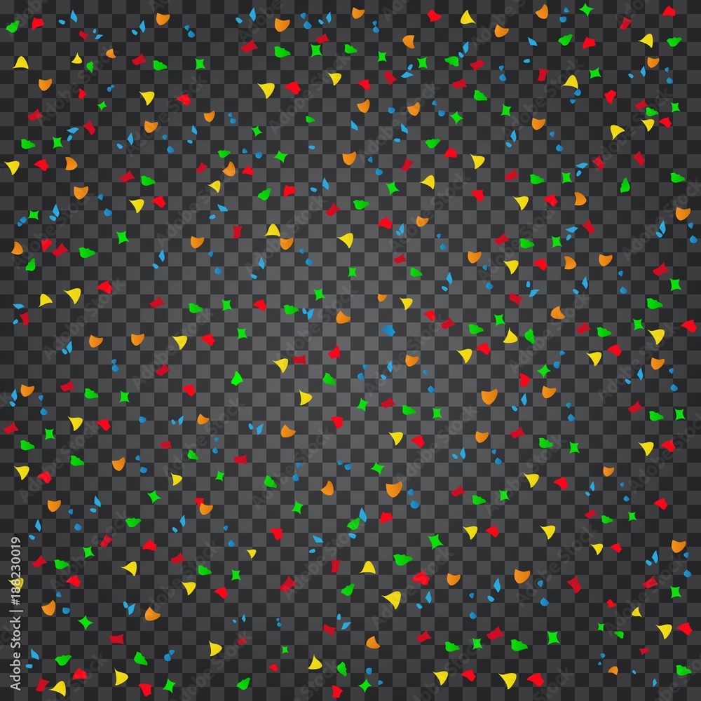 Bright confetti on a dark transparent background. Abstract vector illustration. Bright confetti on a dark transparent background. Abstract vector illustration.