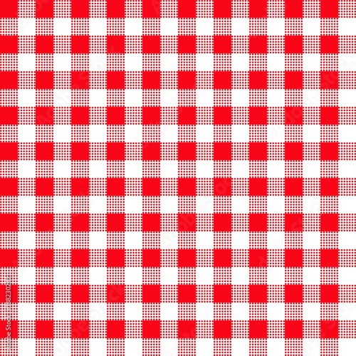 Red and white Gingham plaid. Checkered tablecloth background. Vector seamless pattern.