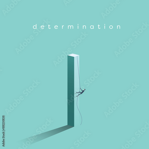 Business determination and growth vector concept. Businessman climbing vertical pillar. Symbol of career progress, promotion, motivation, achievement, challenge.