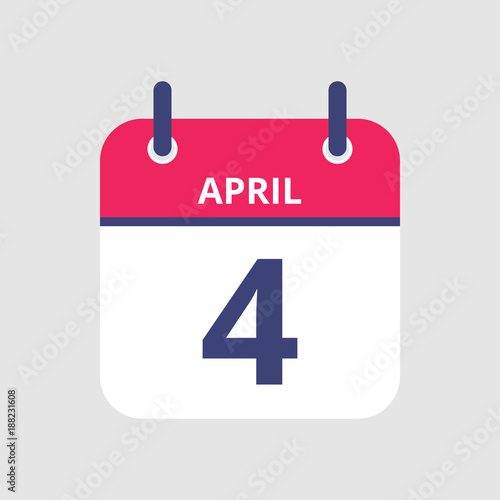Flat icon calendar 4th of April isolated on gray background. Vector illustration.