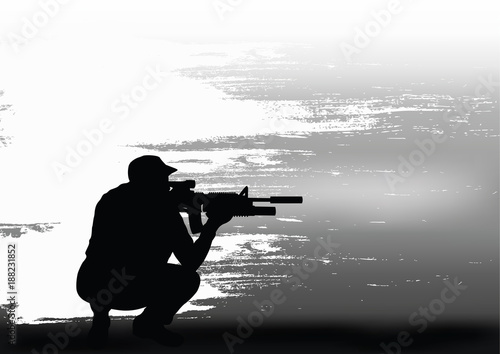 The sniper prepares for shooting.