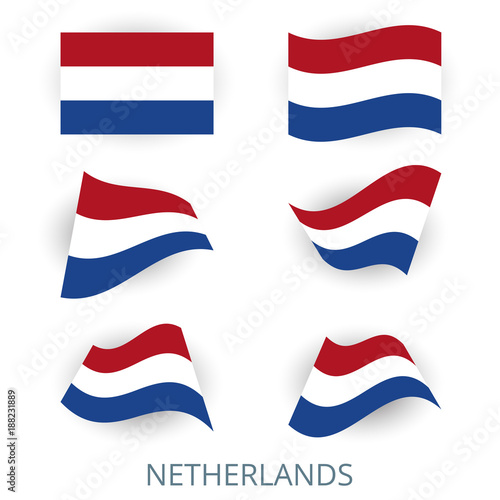 Set of icons of the flag of Netherlands. A collection of various images of the country's flags. Vector illustration