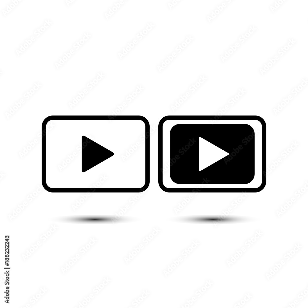 Two icons play with shadow. YouTube buttons Two icons play with shadow. YouTube buttons