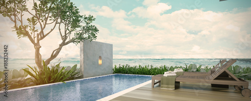 Sea view swimming pool in modern loft design,Luxury ocean Beach house