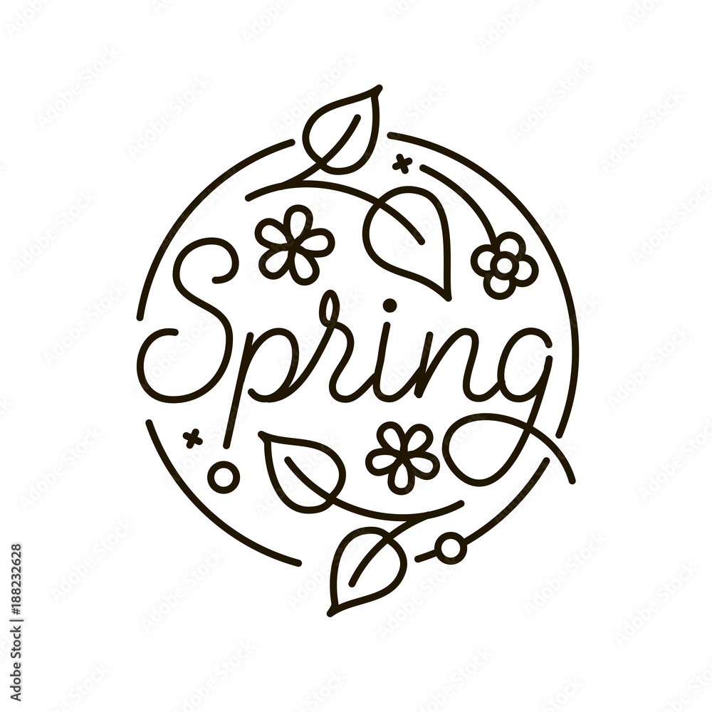Abstract spring logo in flat style with flowers, leaves. Geometric shapes and nature icon. Black and white graphic floral design element in minimal modern style. Vector illustration. Abstract spring logo in flat style with flowers, leaves. Geometric shapes and nature icon. Black and white graphic floral design element in minimal modern style. Vector illustration.