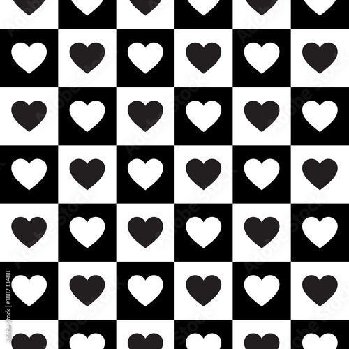 black and white geometric hearts pattern