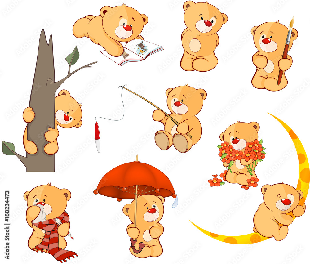Fototapeta premium Set of Cartoon Illustration Stuffed Bears for you Design