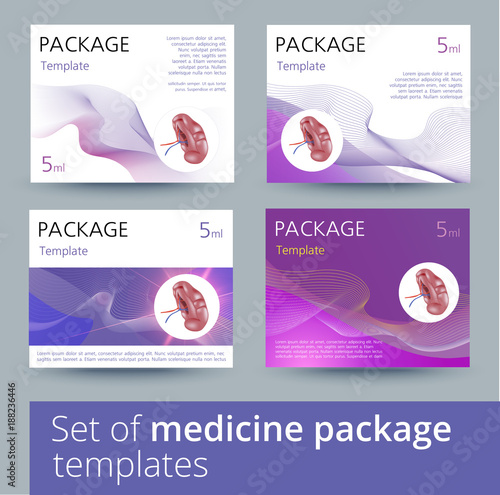 Set of Medicine package template design variations with realistic human spleen.