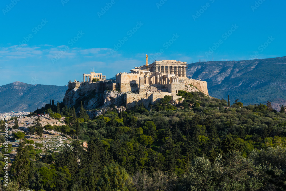 Panoramic view of the Acropolis hill in Athens Greece 