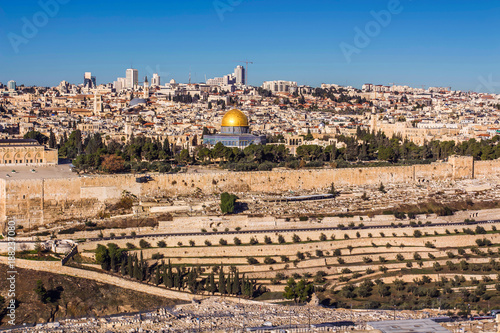 Temple Mount holy city Jerusalem view from the Oelberg on Old Town photo