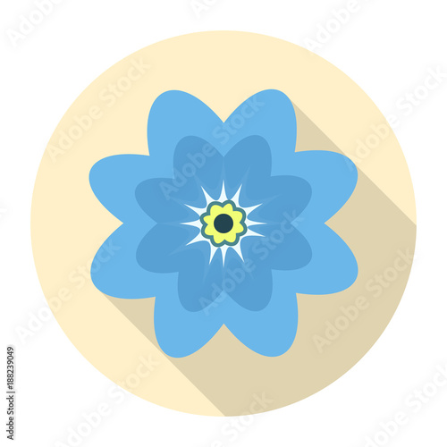 Round blue flower icon on a yellow background. vector illustration.