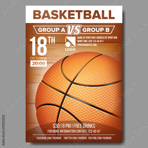 Basketball Poster Vector. Sport Event Announcement. Banner Advertising. Professional League. Event Illustration