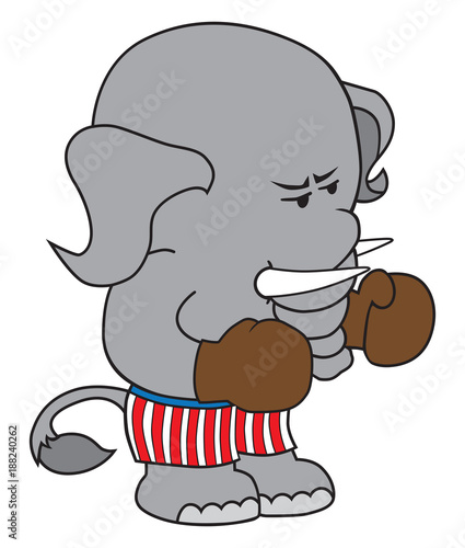 A boxing cartoon elephant is getting ready for a serious bout