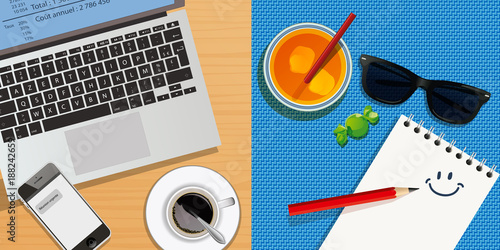 vacances - travail - choix - congé - détente - stress - bureau - choisir - bonheur - concept - entreprise