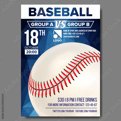 Baseball Poster Vector. Sport Event Announcement. Banner Advertising. Professional League. Event Illustration