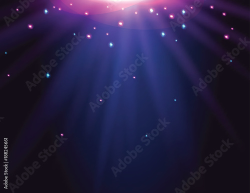 Vector background with lights, glitters and spotlights. Abstract scene, party, night show.
