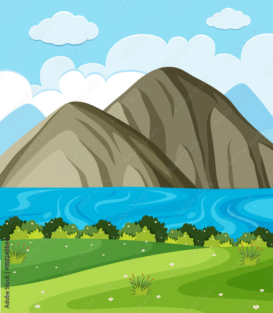 Fototapeta premium Background scene with lake and mountains