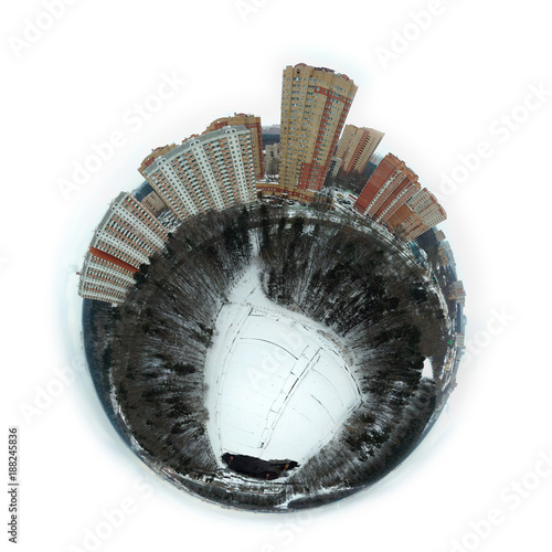 Little planet panoramic aerial view of Chertanovo district, Moscow photo