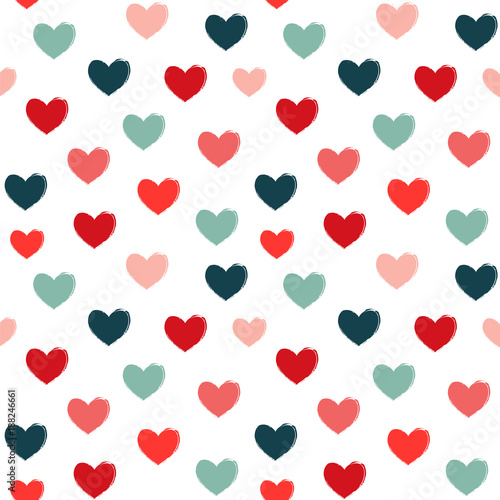 Colorful hearts on a white background. Seamless vector pattern.
