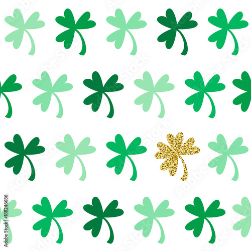 Green shamrock and lucky clover. Seamless vector pattern.