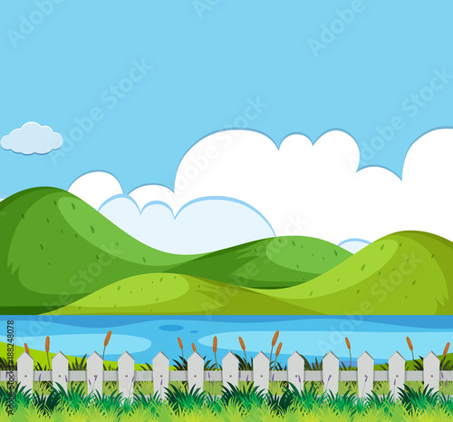 Background scene with hills and river