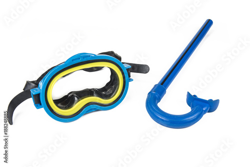 Snorkeling equipment: snorkel and diving google on the white background