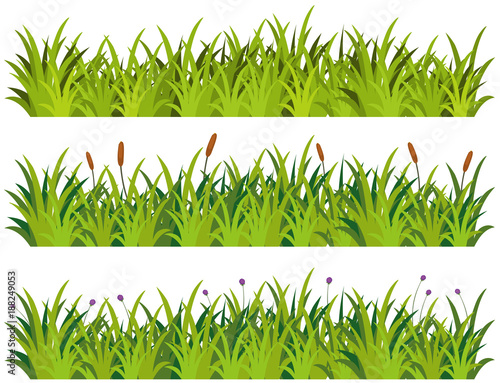 Three grass patterns with flowers