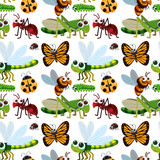 Seamless background with different types of insects