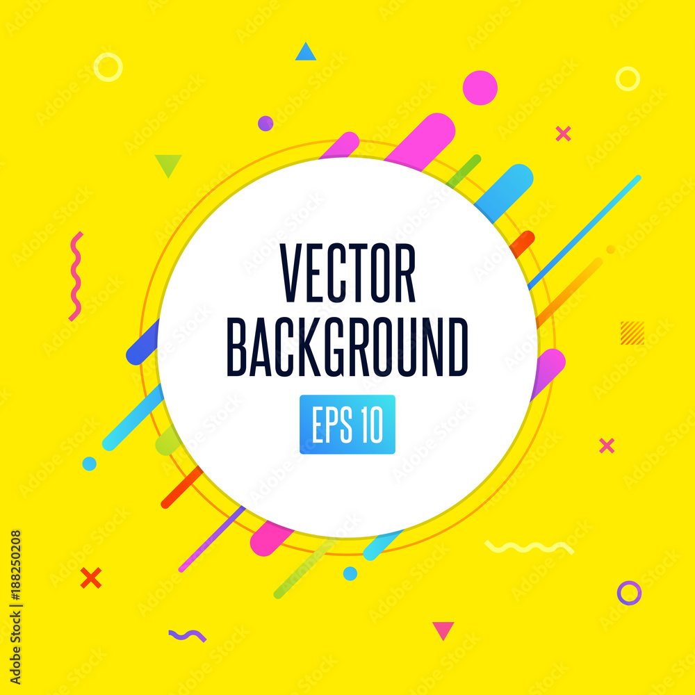 Abstract vector background with white circle for text message and abstract colorful elements. Modern neon lines and design elements for your art. Vector EPS 10 background