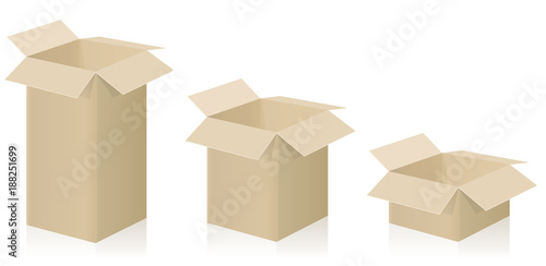 Despatch boxes - three different packing cases with open lid - vector illustration on white background.