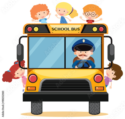 Many children riding school bus