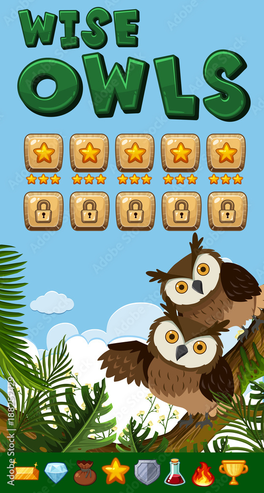 Naklejka premium Background design for game with wise owls