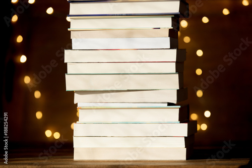 Pile of book with lights photo