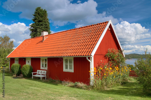 Typical red wooden house in Sweden