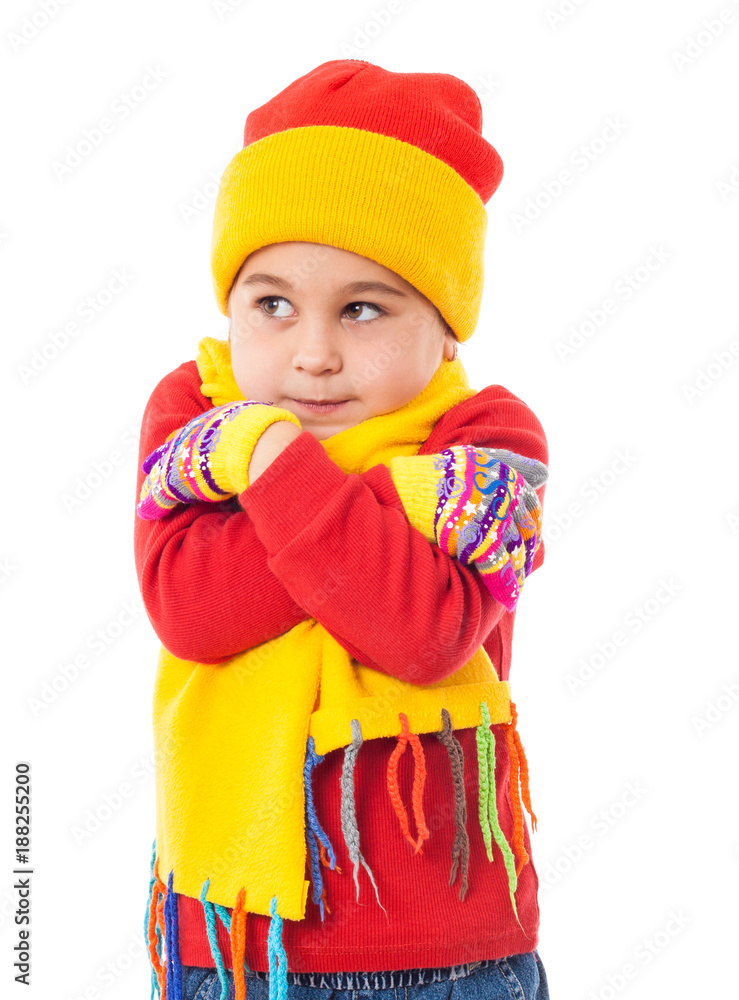 A girl in winter clothes who looks frozen A girl in winter clothes who looks frozen