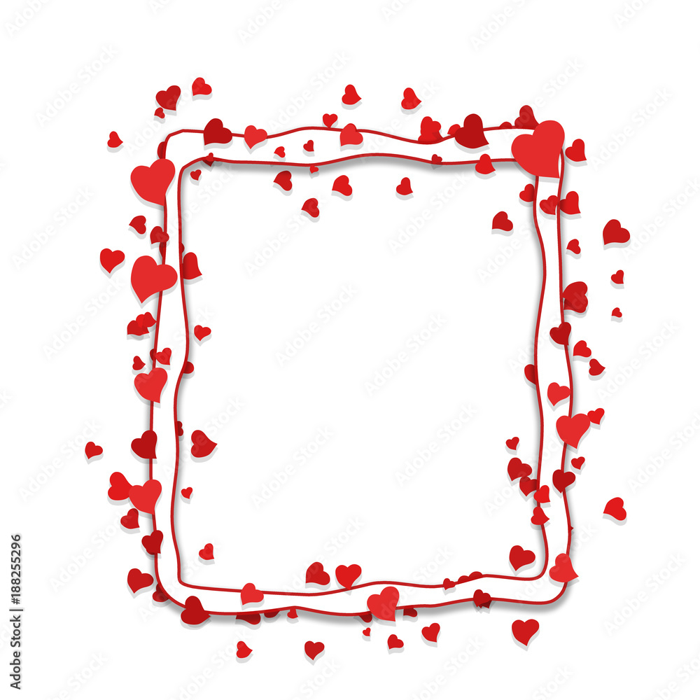 White frame surrounded by red hearts on a white background - Valentine's Day, Mother's Day, Wedding