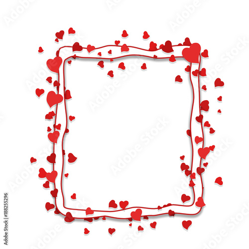 Obraz na płótnie White frame surrounded by red hearts on a white background - Valentine's Day, Mother's Day, Wedding w salonie