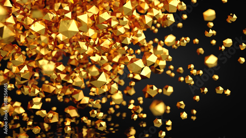 3D Abstract Gold Platonic Composition, Background, Rendering