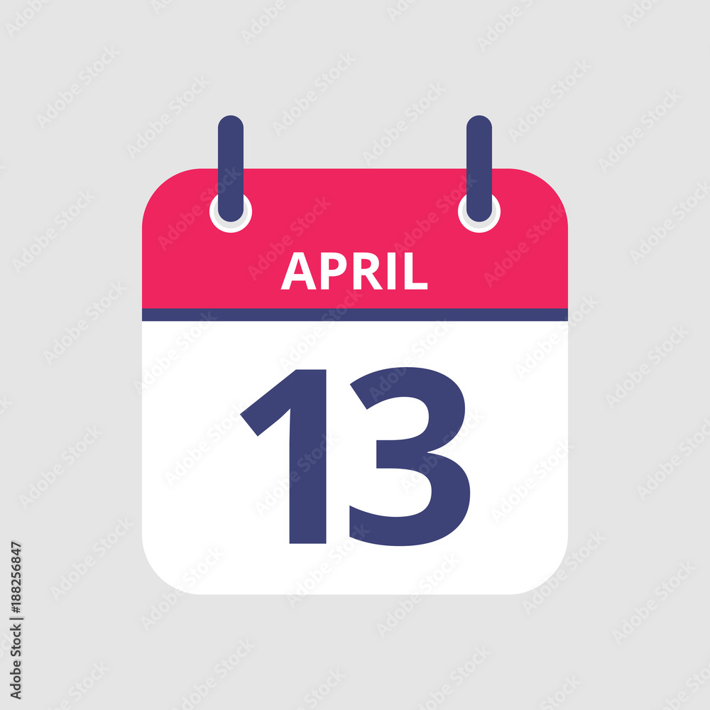 Flat icon calendar 13th of April isolated on gray background. Vector illustration. Flat icon calendar 13th of April isolated on gray background. Vector illustration.